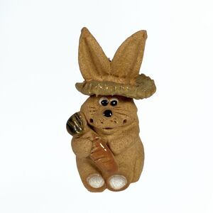 Vintage Hindt Ceramic Clay Bunny Rabbit Figurine Hare Sculpture Mini Art Kitsch
